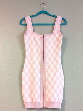 Pink Argyle Zip-Front Knit Dress